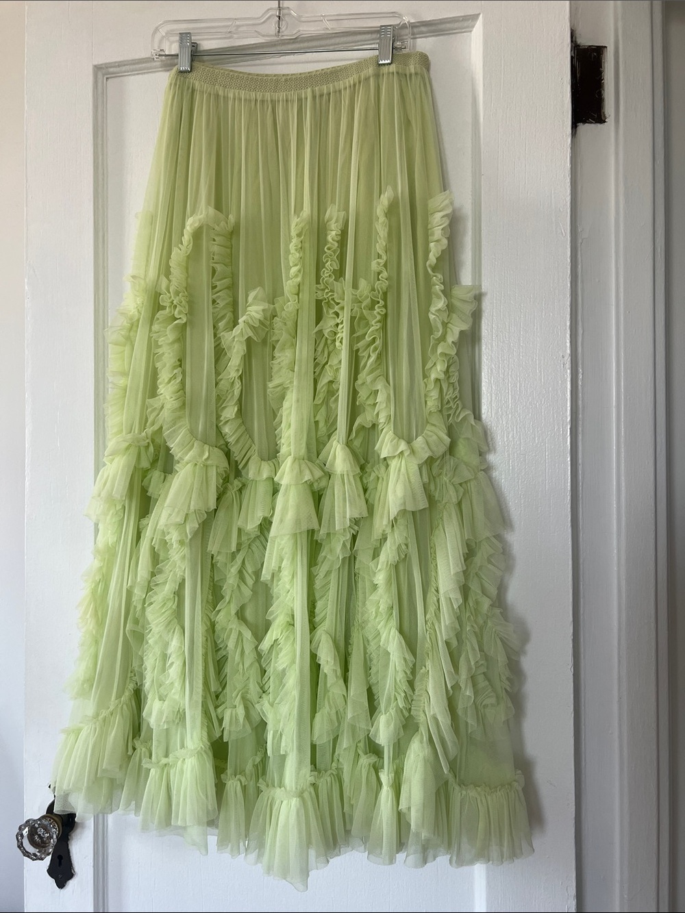 Anthropologie Spring Green Ruffled Tulle Maxi Skirt